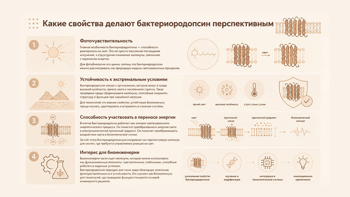 Бактериородопсин как биотехнологическое сырьё: от косметики до электроники