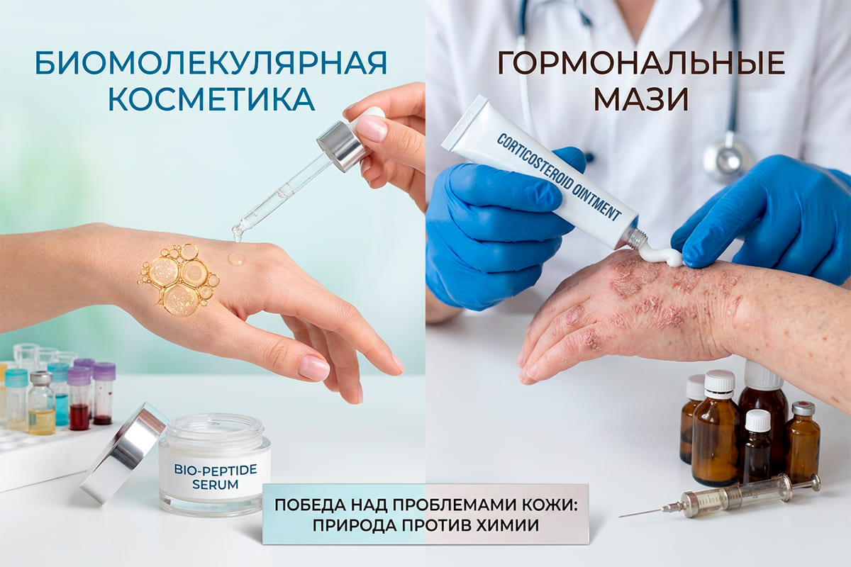 Биомолекулярная косметика против гормональных мазей: сравнение подходов к уходу за воспалённой кожей
