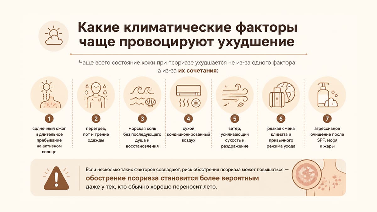 Как климат влияет на состояние кожи при псориазе: море, жара и солнце