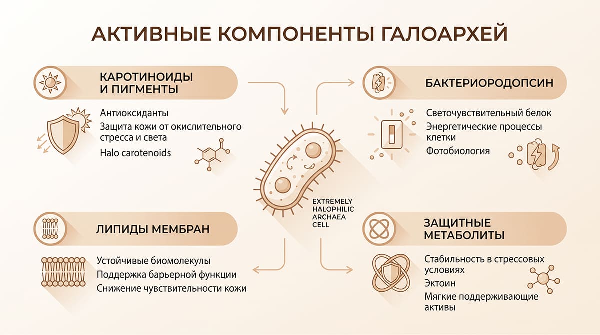 Метаболиты экстремально галофильных архей: какие активные компоненты получают и где их применяют